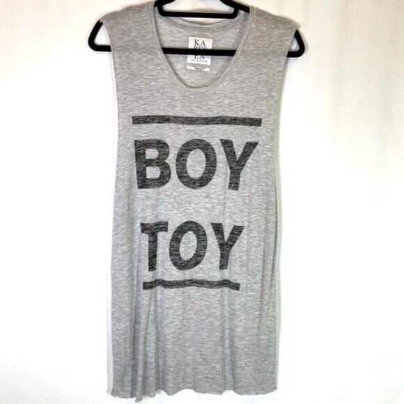 Zoe Karssen Boy Toy Tee Size L Gray Sleeveless Tank Graphic - Picture 4 of 11